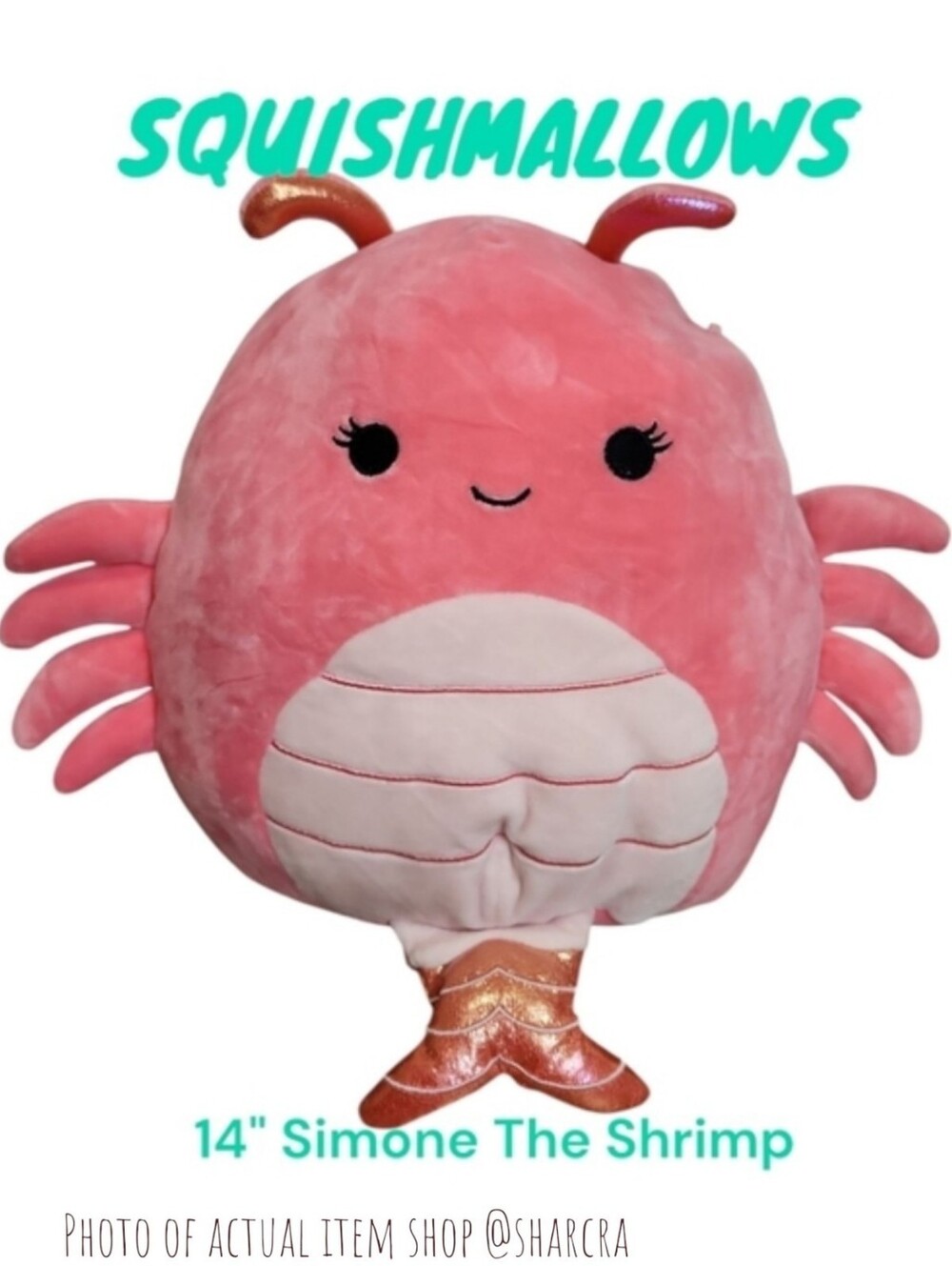 Squishmallows 14" Pink Simone the Shrimp Plush Kids Collectible Stuffed Toy